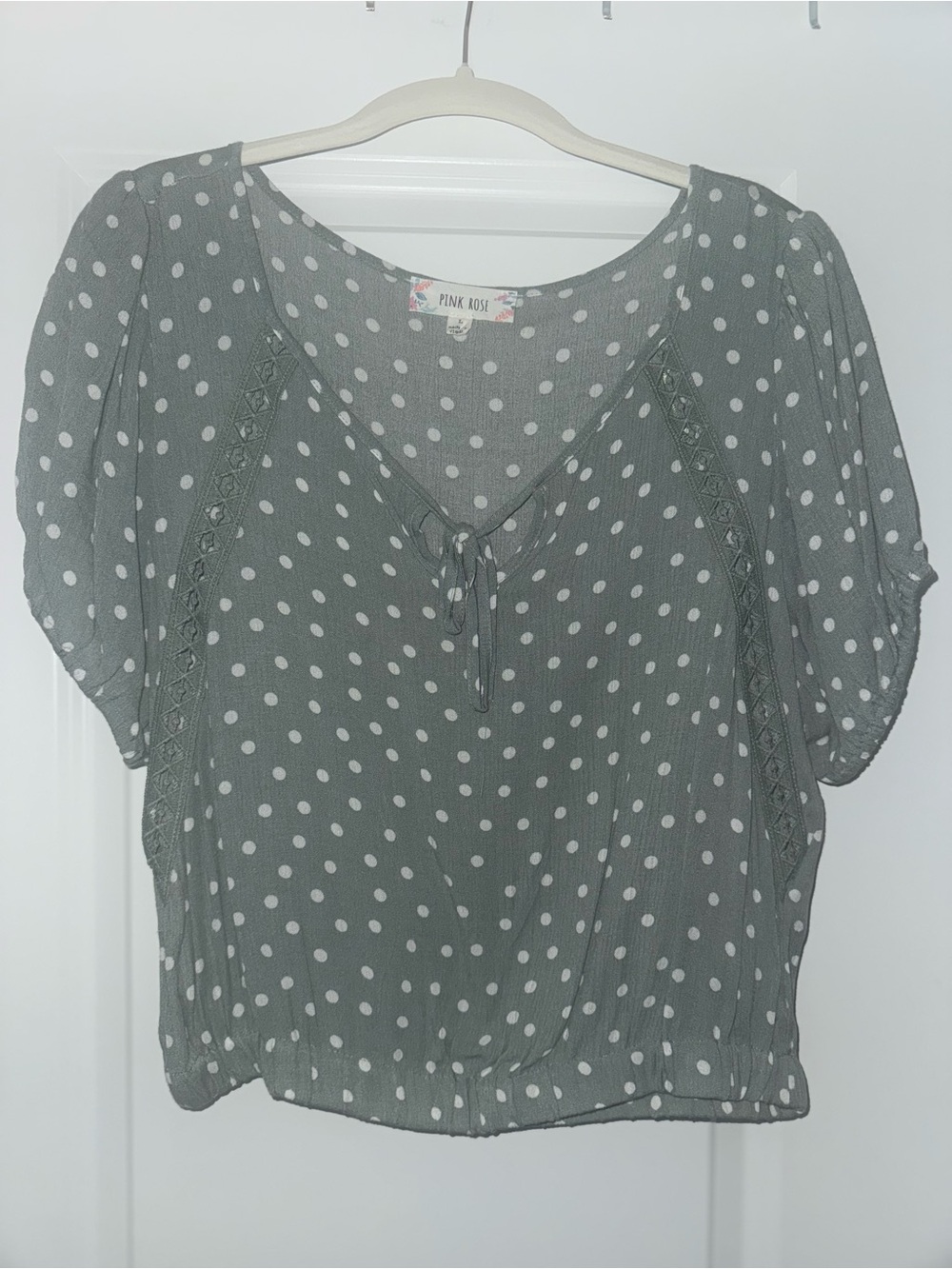 Pink Rose Sage Polka Dot Short Sleeve Blouse